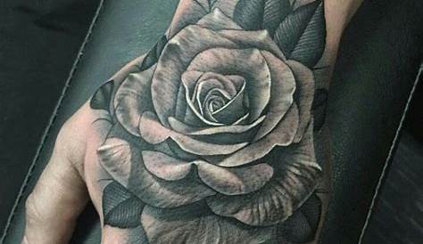 Rose hand tattoo. Men's tattoo. Child's name. By Beth wilde @ Wilde Ink