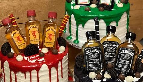 21st birthday cake with mini bottles of alcohol :) | Cool birthday