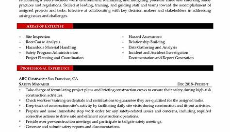 Health And Safety Manager Resume Examples Samples Qwik