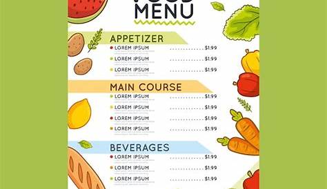 Free Vector Menu template for restaurant with healthy food