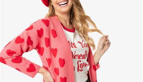 Pink & Red Hearts Open Long Cardigan Long cardigan, Valentine outfits