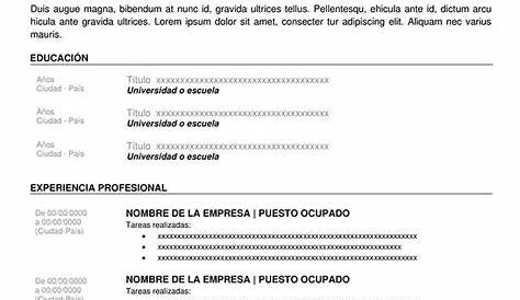 Ejemplo de Curriculum Vitae sencillo para rellenar y descargar