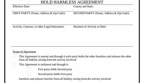 Hold Harmless Agreement Template Pdf