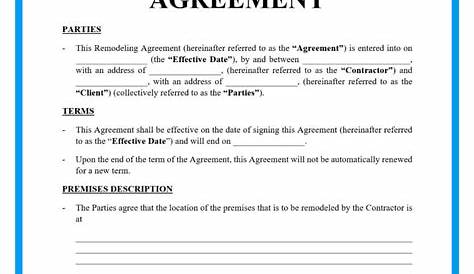Home Remodeling Contract Template Pdf