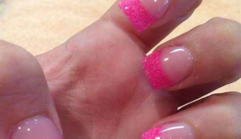 Hot Pink Acrylic Nails Tips With Glitter Gel Glitter Tip