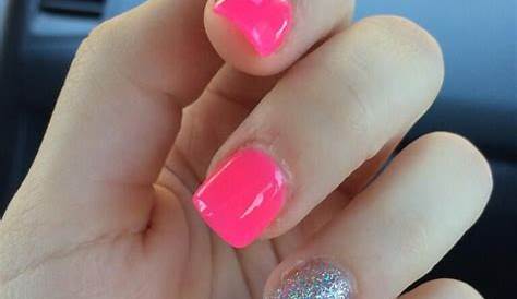 Hot Pink Nails With Design On Ring Finger Springinspired And Sparkly Gold