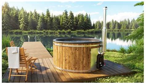 Wood Fired Hot Tub with Internal Heater and Fiberglass Lining.