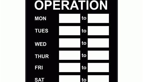 Hours Of Operation Template Business Mon To Sun Sign, Write On , SKU S9263