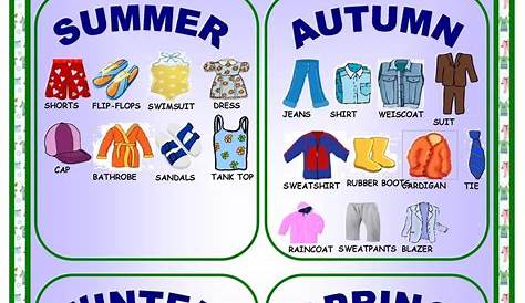 CLOTHES AND SEASONSPICTIONARY Seasons worksheets, Seasons activities