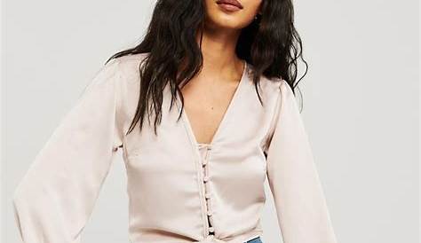 Tie Neck Button Front Satin Blouse Satin blouse, Womens active wear
