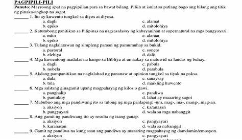 Ikalawang Markahang Pagsusulit Sa Filipino Ii K To 12 Grade 2 Unang