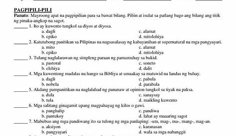 Filipino 8 2ND Quarter examination - FILIPINO 8 IKALAWANG MARKAHANG