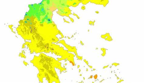 Detailed temperature map of Greece with prefectures and major cities