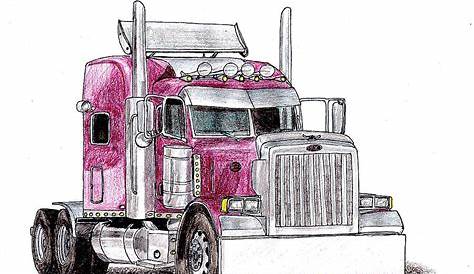 Semi truck drawing - How to draw a semi truck easy–semi truck coloring