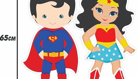 Kit Display + Painel 1,5x1m Superman E Mulher Maravilha Cute