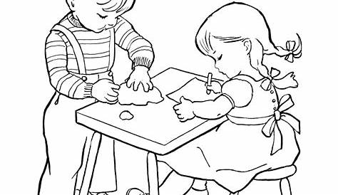 Dibujos de Niños estudiando para colorear | Material para maestros