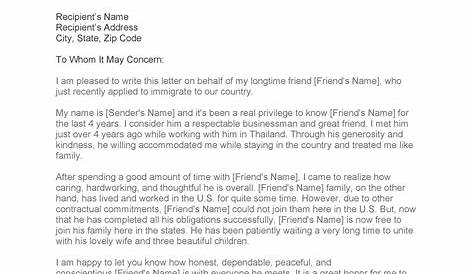 Immigration Sample Letter