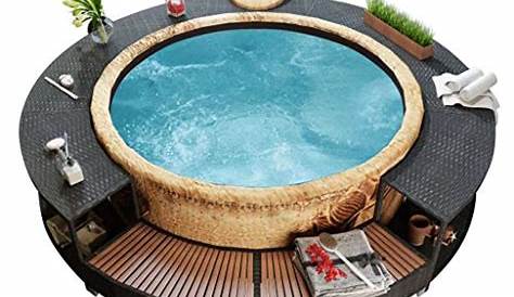 Inflatable Hot Tub Surround Furniture New Black Poly Rattan Spa Chic Modern Tropical Hardwo