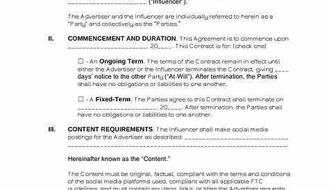 Influencer Contract Template Pdf