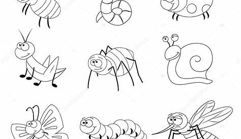 Vector Set of Cute Cartoon Bug Line Art, Coloring. | 그리기 쉬운 것, 색칠책, 귀여운 그림