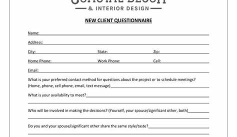 Interior Decorating Questionnaire For Clients