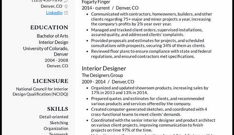 Interior Designer Resume Description Design Examples Guide Skills & More