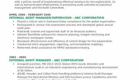 Sample Cv For Internal Auditor : Audit Supervisor Resume Samples