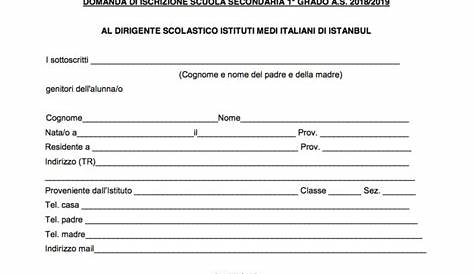 MODULO ISCRIZIONE SCUOLA ELEMENTARE ANNO 2019-2020