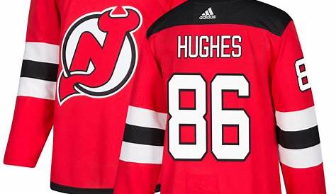 Men's New Jersey Devils Jack Hughes adidas Red Home Authentic Player Jersey