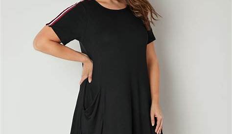 Black Jersey Dress With Drop Pockets & 3/4 Length Sleeves, Plus size 16