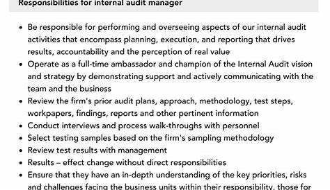 Internal Audit Manager Job Description | Velvet Jobs