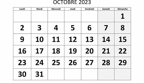 Calendrier octobre 2023 Excel, Word et PDF - Calendarpedia