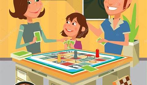Juego de mesa de juego familiar color plano. los niños y los padres