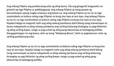 Ang kahalagahan ng Wikang Filipino sa ating bansa at sa ating mga