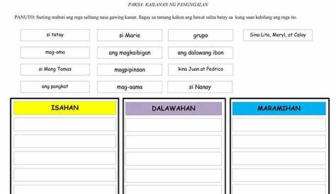 Kailanan ng Pangngalan (Filipino Worksheet for Grade 2 and Grade 3
