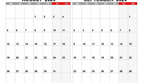 Kalender für August, September 2024 – kalender.su