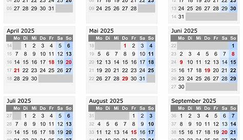 Kalender 2025 Österreich mit Feiertagen