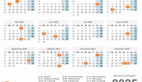 Kalender 2025 Niedersachsen: Ferien, Feiertage, PDF-Vorlagen