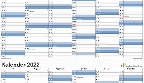 Kalender 2022 Mit Excelpdfword Vorlagen Feiertagen Ferien Kw | Images