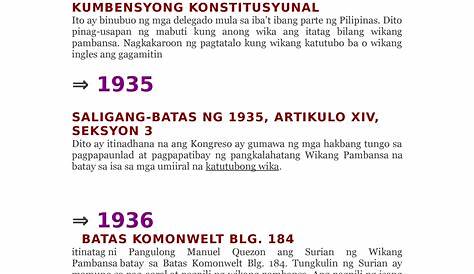 Kasaysayan Ng Wikang Filipino Bilang Wikang Pambansa Timeline - sayan