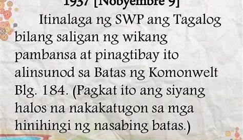 Timeline Ng Kasaysayan Ng Wikang Pambansa 1934