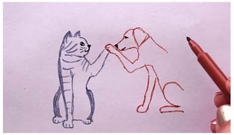 katze-mit-hund-zeichnen-dekoking-com-4 | Friendship sketches, Drawings