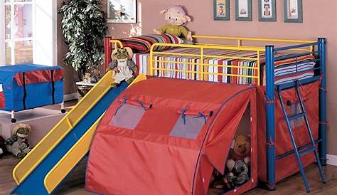 Kids Metal Loft Bed With Slide , Sturdy Twin Size Frame