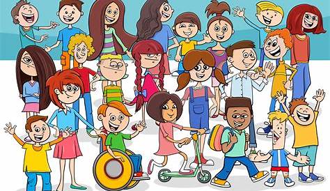 Aufkleber Group of happy Cartoon Kinder. Jugendlichen. - PIXERS.DE