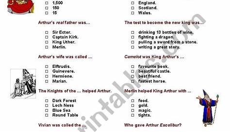 King Arthur Quiz (multiple choice) - ESL worksheet by Dottel