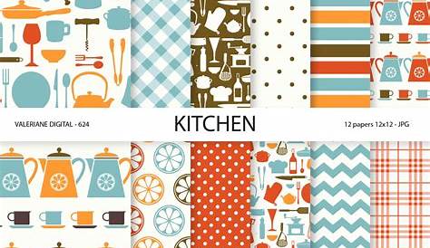 Kitchen Paper, retro kitchen digital paper, scrapbook paper