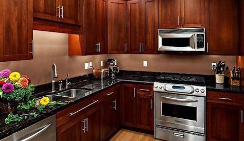 Kitchens With Cherry Cabinets And Black Appliances Wood Kitchen Silver
