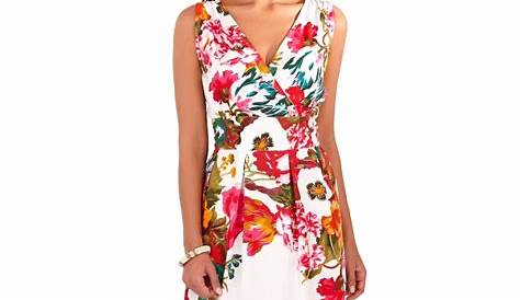 Knee Length Cotton Summer Dresses Womens 100 V Neck Below Floral Dress