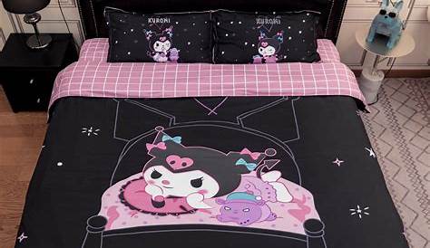 Kuromi Inspired Black and Pink Bedding Sheet Duvet Cover Set Queen Twin