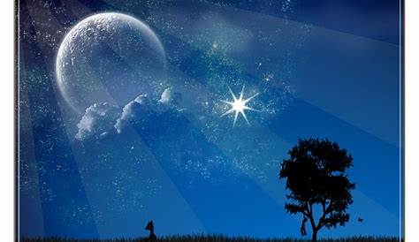 La luna y las estrellas en un cielo azul y nublado | La luna y las
